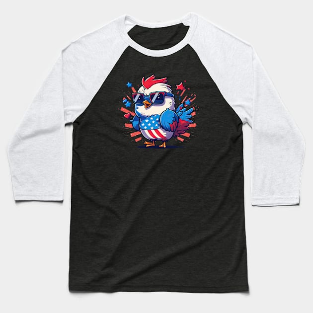 4th of July Chicken Baseball T-Shirt by JayD World